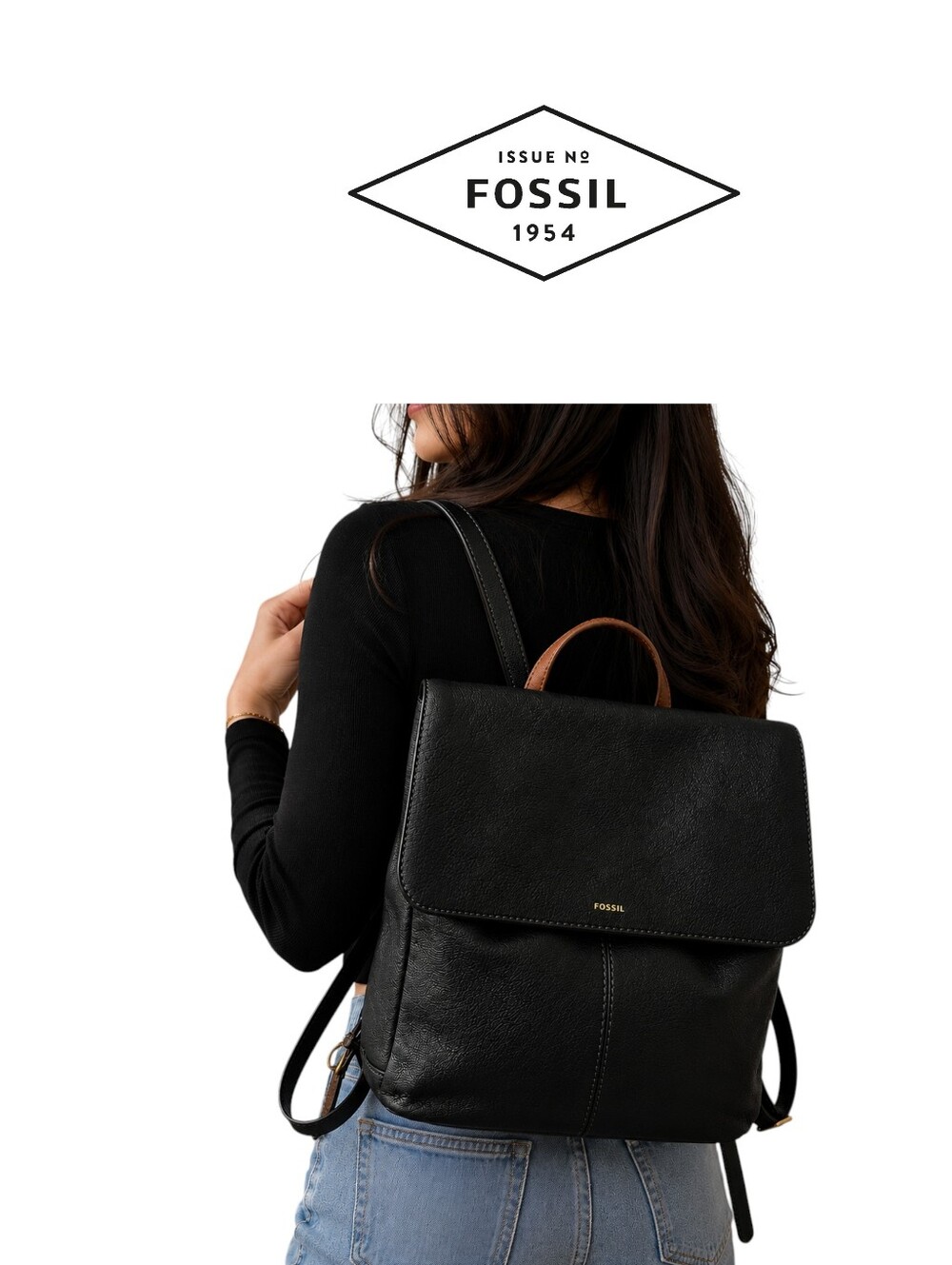 Vintage Authentic Fossil Claire Black Leather Adjustable Starps Backpack Medium